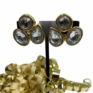 VINTAGE Faux Gold & Rhinestone Clip On Earrings